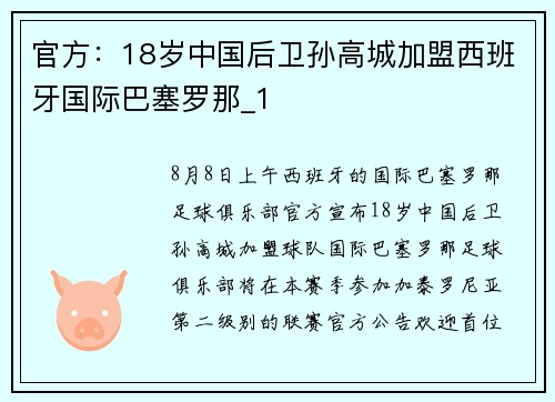官方：18岁中国后卫孙高城加盟西班牙国际巴塞罗那_1